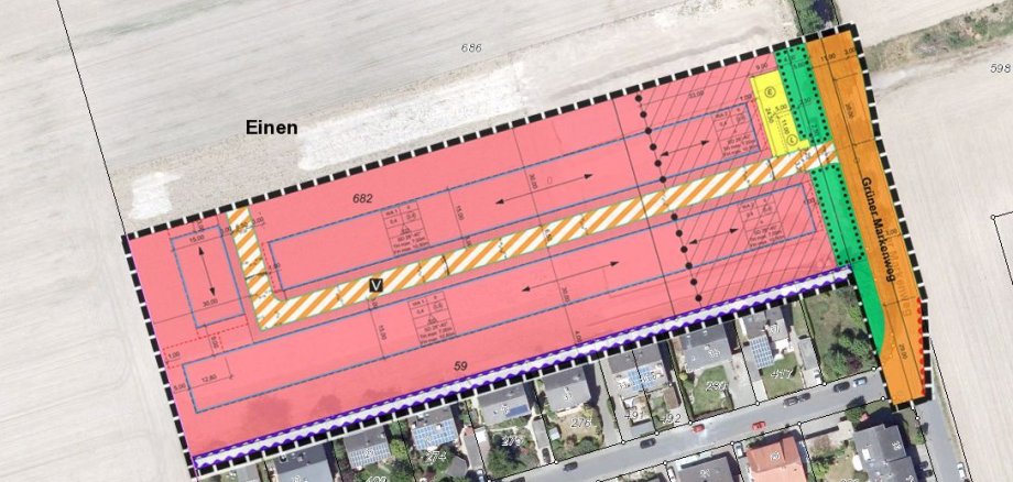 Baugebiet Grüner Markenweg in Einen Montage Bebauungsplan Grüner Markenweg in das Luftbild