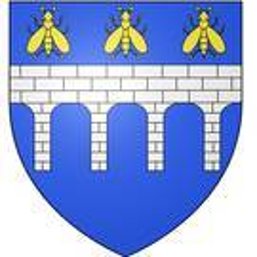 Ein blaues Wappen mit Mauer und Goldenen Käfern