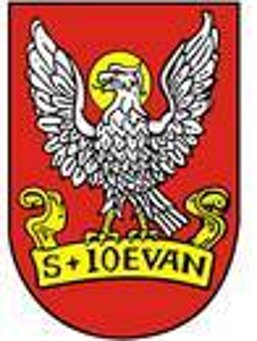 Ein rotes Wappen mit einem weißen Adler