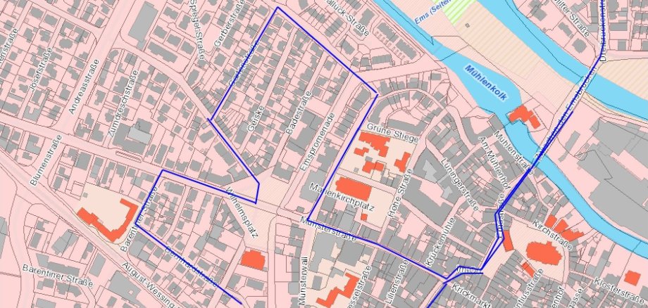 Stadtplan mit der Route des Rosenmontagzuges