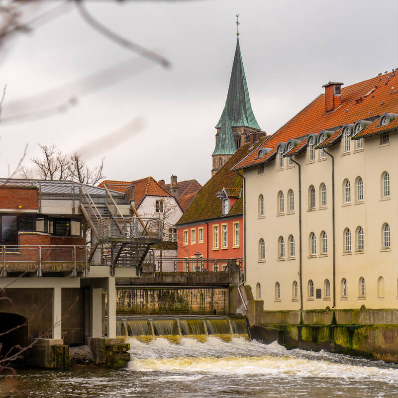 Defekt am Emswehr führt zu hohem Wasserstand im Mühlenkolk. (hier Archivbild, © Stadt Warendorf)